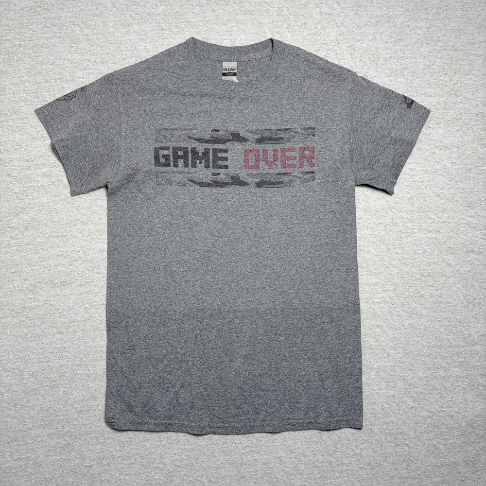 Gildan Mens T-Shirt Medium Gray Game Over Graphic BrewInkful Collaboration Tee